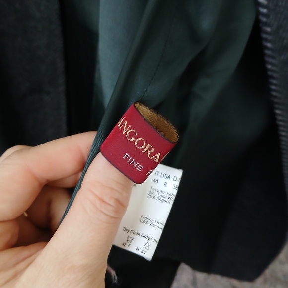 Boutique Italy Black Chevron Wool Angora Blend Coat Jacket - Picture 7 of 14